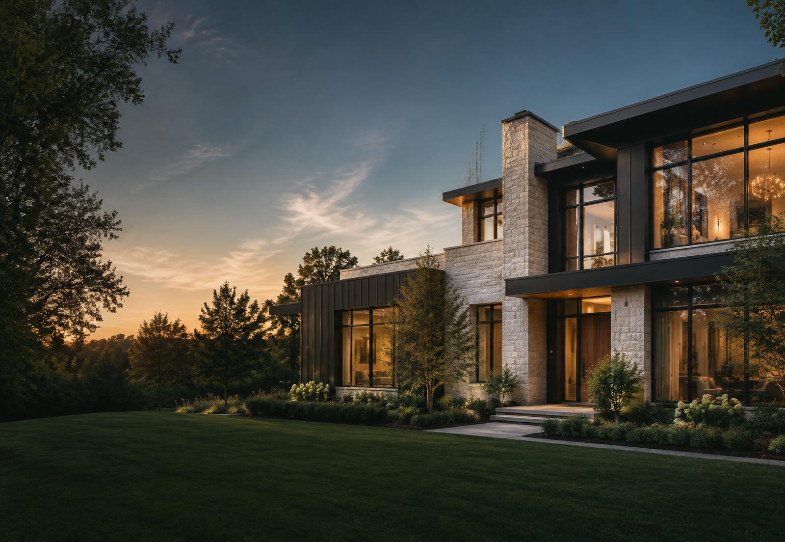 Contemporary residential property at dusk